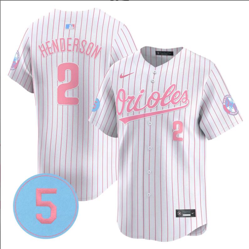Men Baltimore Orioles #2 Henderson white with red strips  2024 Nike MLB jersey.